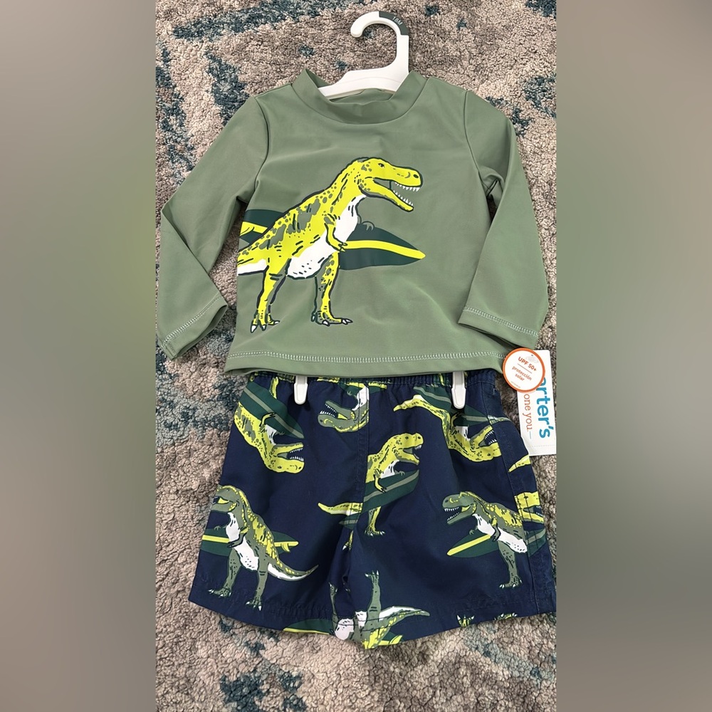 Carter's Kids Dinosaur Bathing Suit Set - Green and Blue